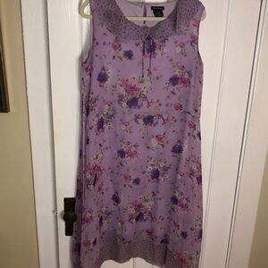 Great Escape Purple Floral Ruffle Flower Neckline Asymmetric Hem Midi Dress 12